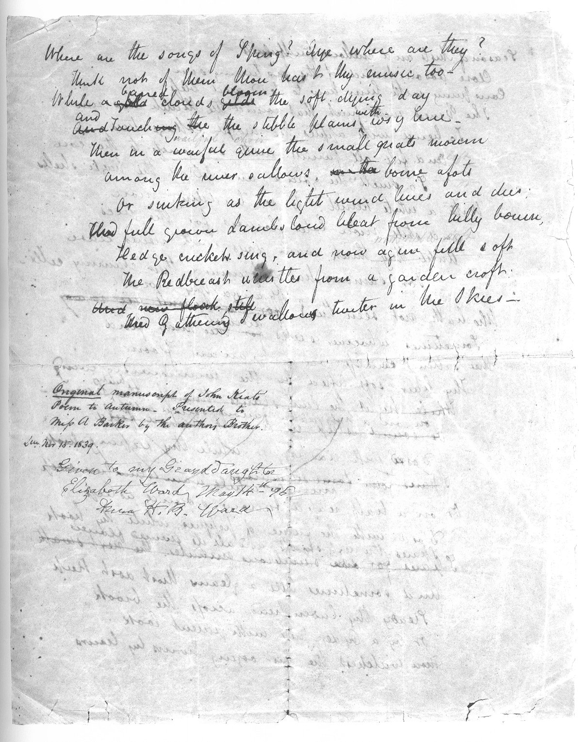 John Keats's Handwritten Manuscript for “To Autumn” – Biblioklept