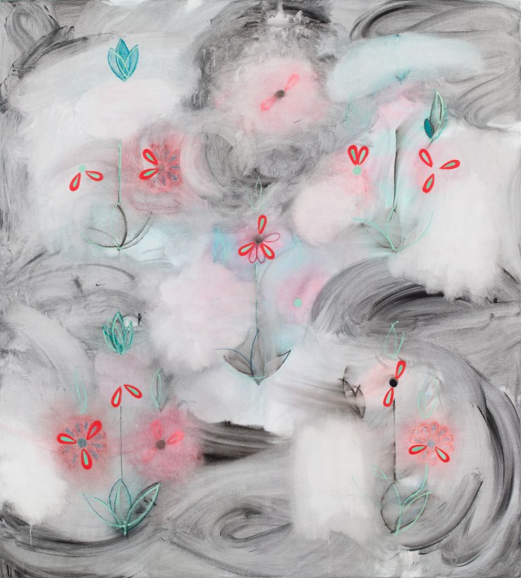 Kamrooz Aram, Backdrop for a Seasonal Revelation (Palimpsest #19), 2013, Oil and oil pastel on canvas, 153 x 137 cm
