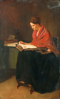 Bonvin,  François Femme au chale rouge lisant