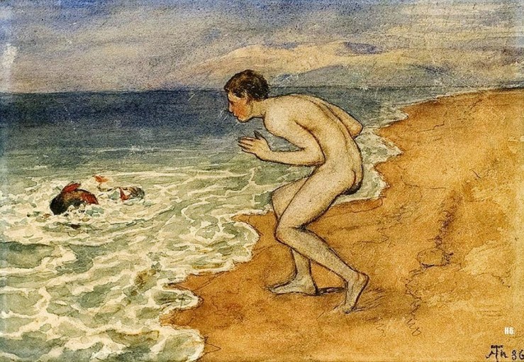 On the beach. 1886. Hans Thoma