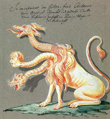 L0076381 Illustration of a three-headed creature.