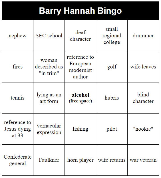 barry hannah bingo