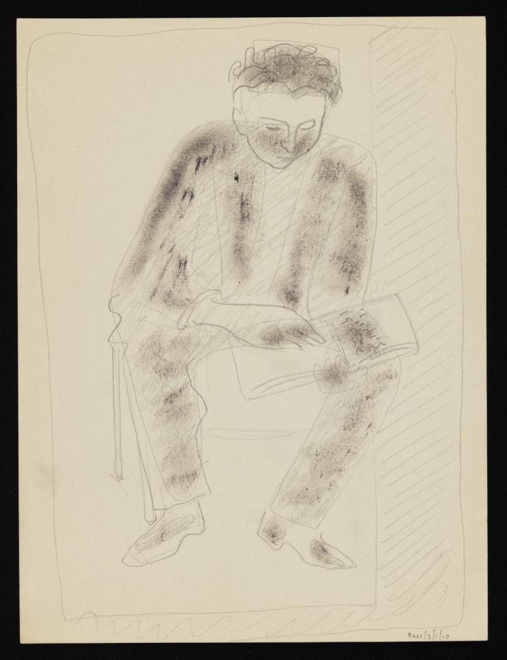 Sketch of a seated man reading by Eileen Agar 1899-1991